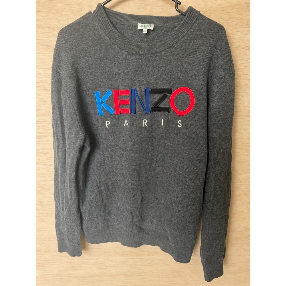 Kenzo Paris Mens Wool Crewneck Sweater Charcoal Grey Logo XXL F965PU2173LC